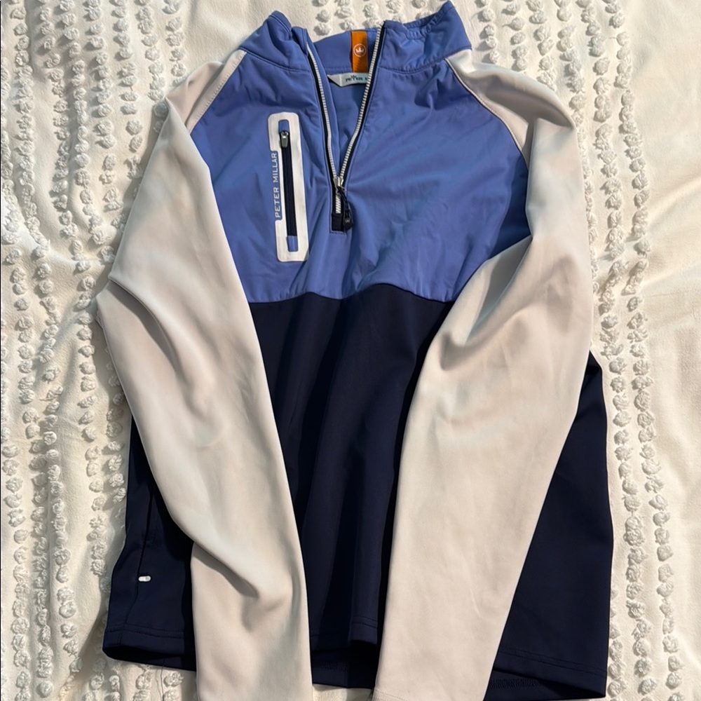 Peter Millar Blue  and White Half-Zip Pullover